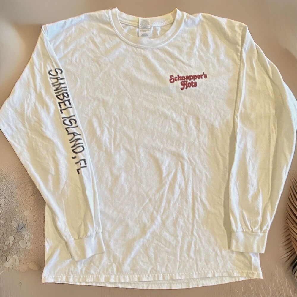 Schnapper’s Hots Sanibel Island FL Graphic Tee L White Gildan Good Condition